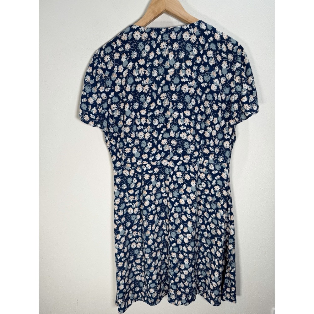 Madewell Mini Dress Womens Sz 8 Blue French Country Floral Button Wrap V-neck - Picture 8 of 9